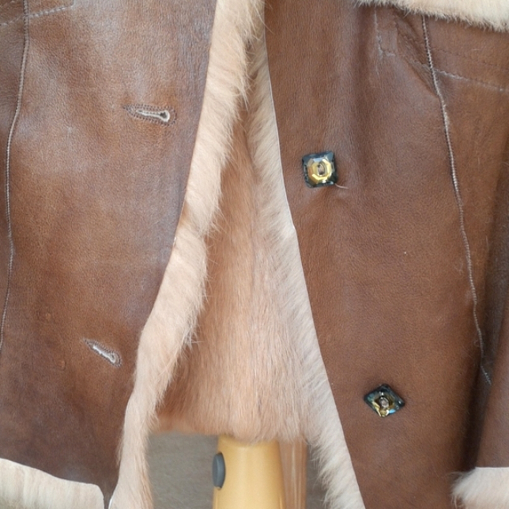 Womens "cache"vintage Leather patch & rabbit fur jacket,NEW, beautiful peice,XS - Picture 5 of 16
